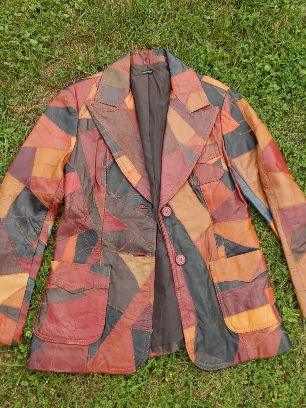 Vintage 70s Womens Patchwork Leather Blazer Coat Size 14 ******